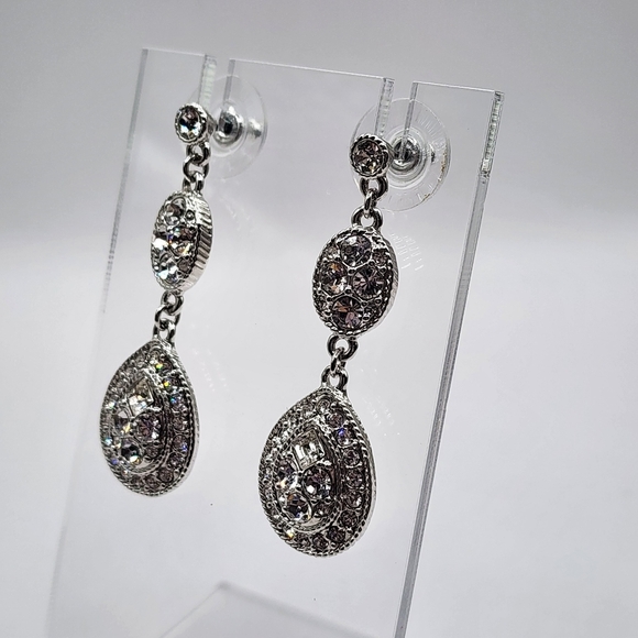 Givenchy Rhinestone Pierced Earrings Silvertone Clear - Picture 3 of 6